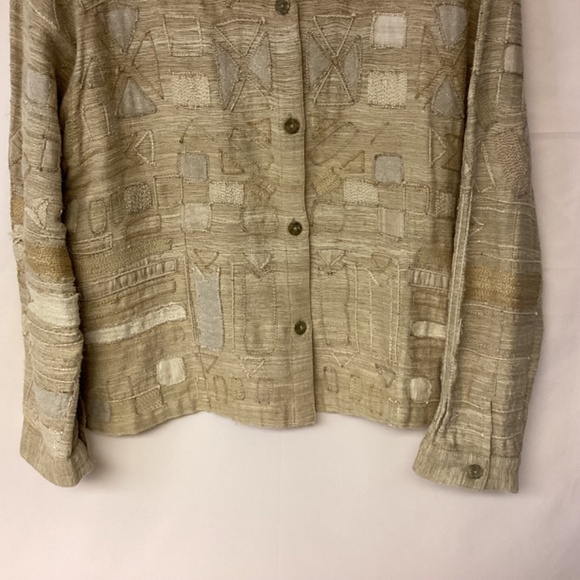 Chico’s blazer womens SZ 3(xl) silk natural fibers appliquéd tan vintage - Picture 3 of 13